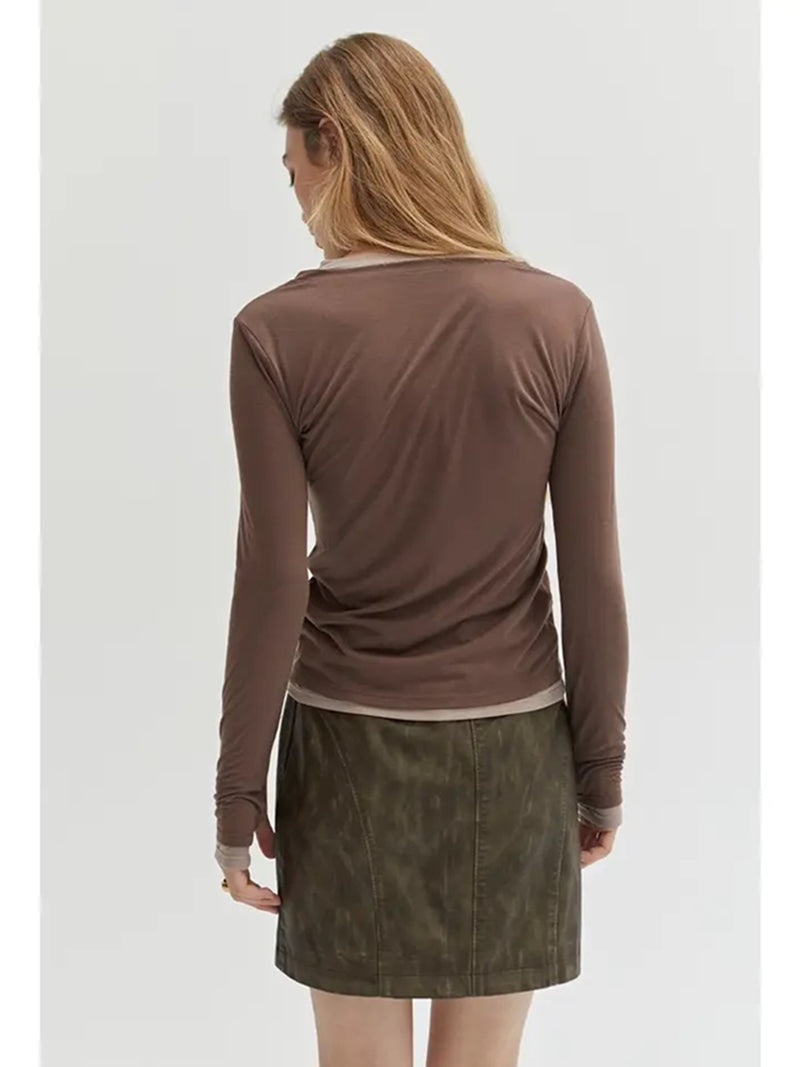 Crescent Octavia Two In One Long Sleeve Tee In Espresso