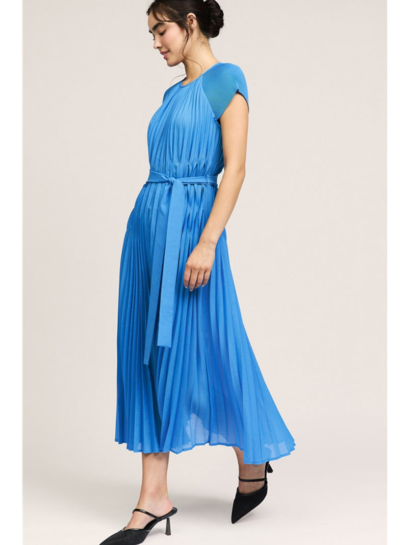 Current Air Kendal Pleated Dress In Azure Blue