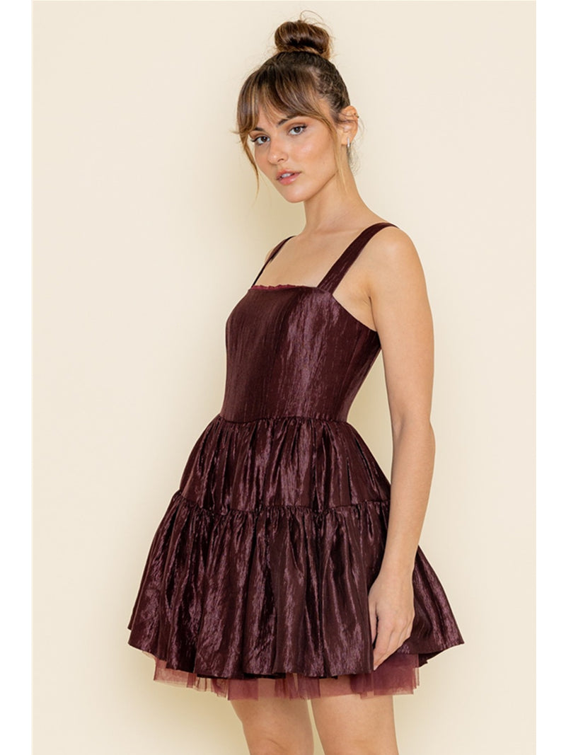 Fore Collection Meddi Strap Mini Dress In Deep Burgundy