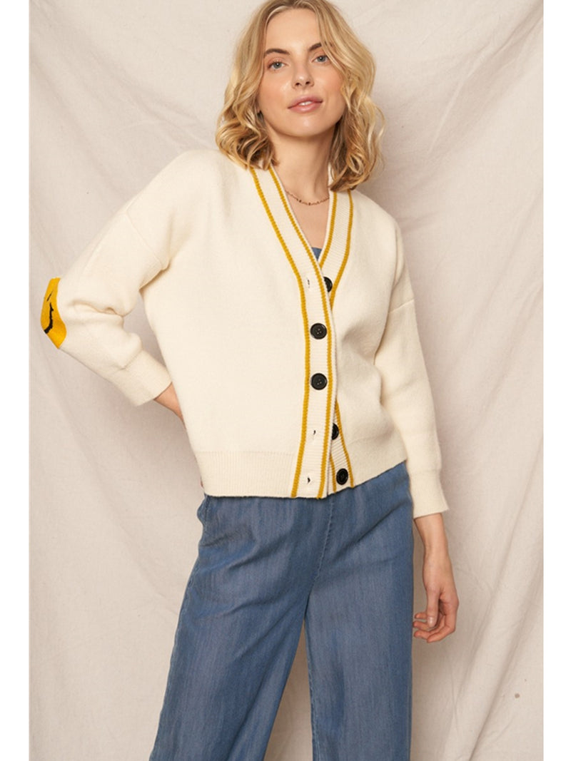 En Creme Laufy Smiley Cardigan In Ivory