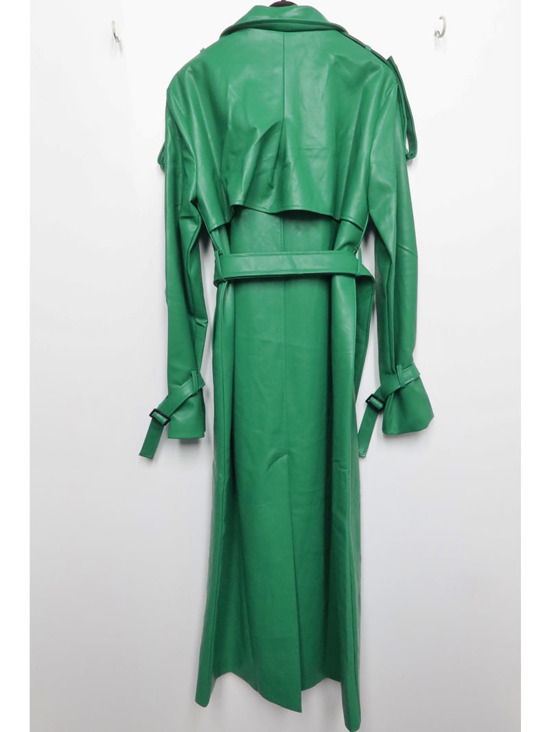 Beula Lorenzo Faux Leather Trench Coat In Green