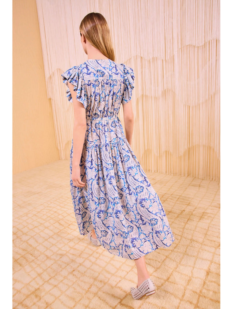 Ulla Johnson Kairi Flutter Sleeve Midi Dress In Ciel