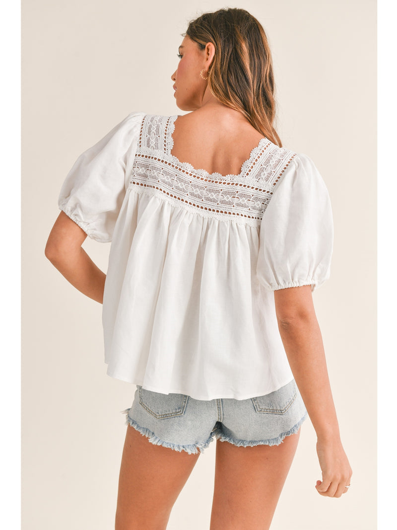 Mable Erin Lace Sqaure Neck Top In Off White