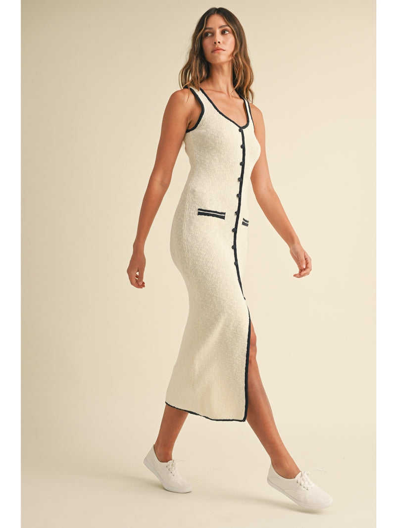 Mable Panna Contrast Binding Dress In Cream