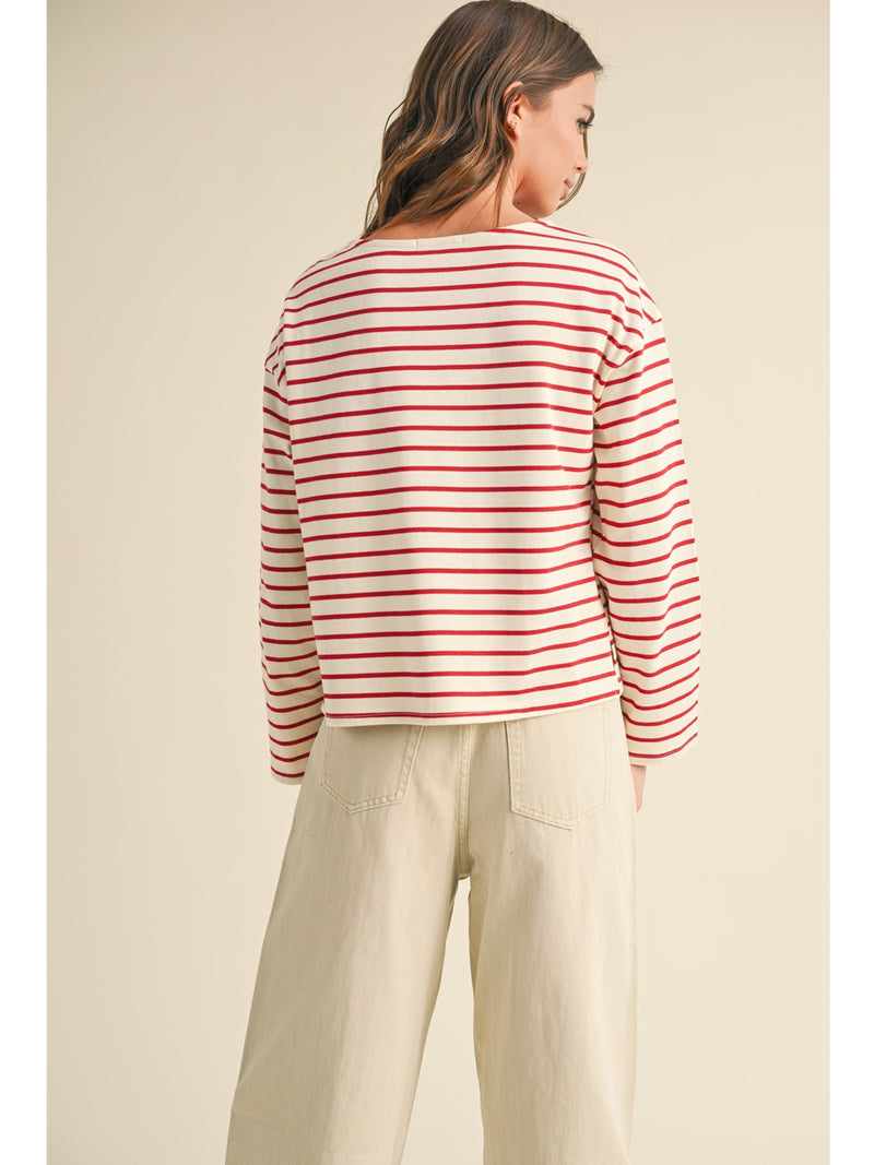 Miou Muse Twiggy Stripe Long Sleeve Top In White Red