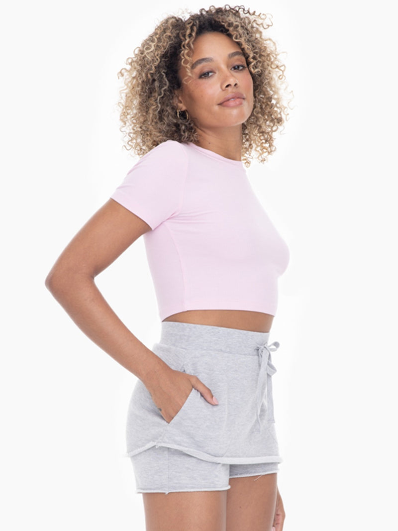 Mono B Kai Essential Micro-Ribbed Cropped Tee In Cool Pink