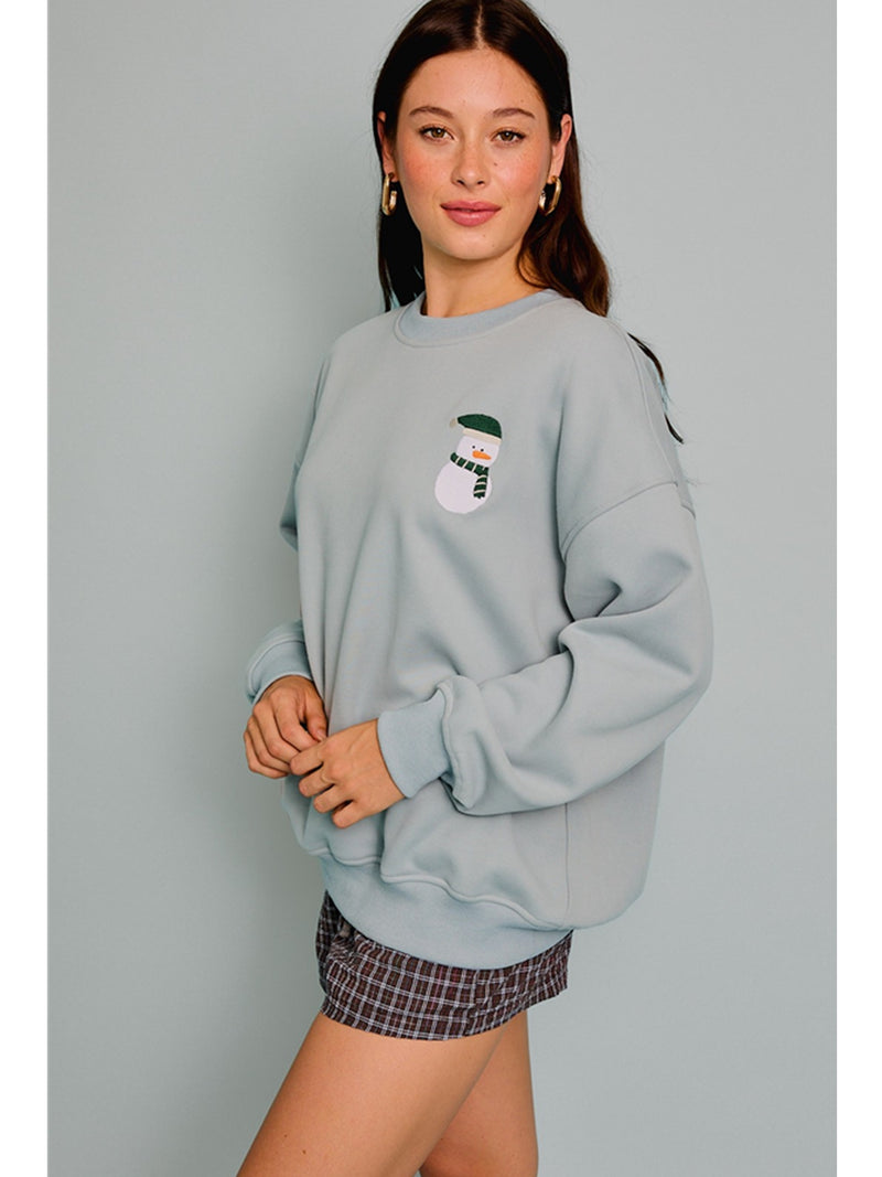 LE LIS Merry Christmas Long Sleeve Crew Neck Sweatshirt In Light Blue