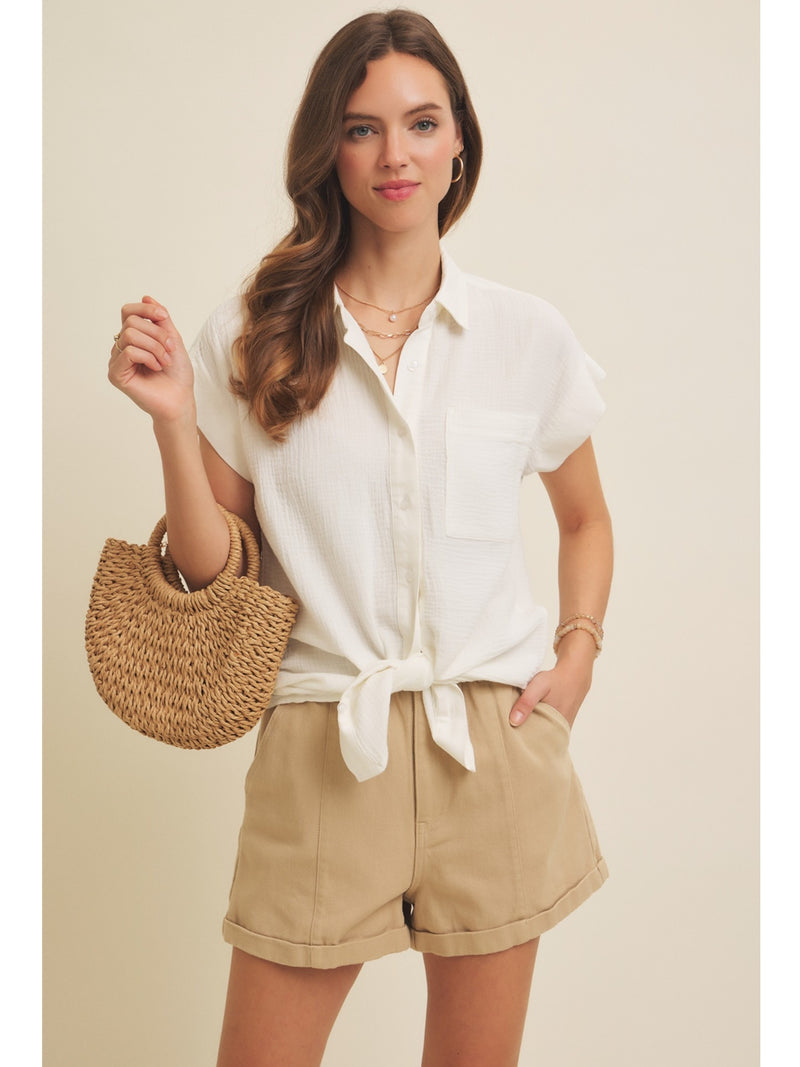 In February Emma Cotton Gauze Button Down In Off White