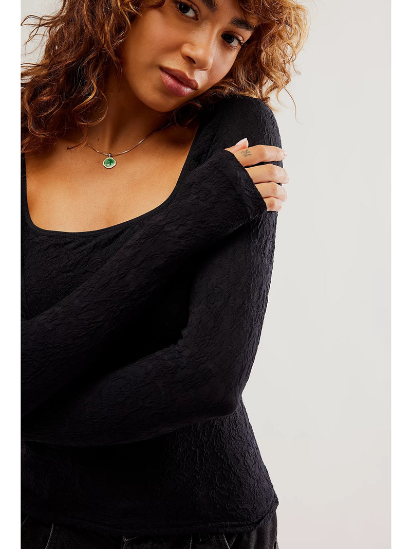 Free People Have It All Long Sleeve In Washed Black
