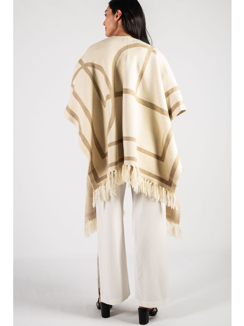 Before You Tyler Fringed Shawl In Beige/Cream