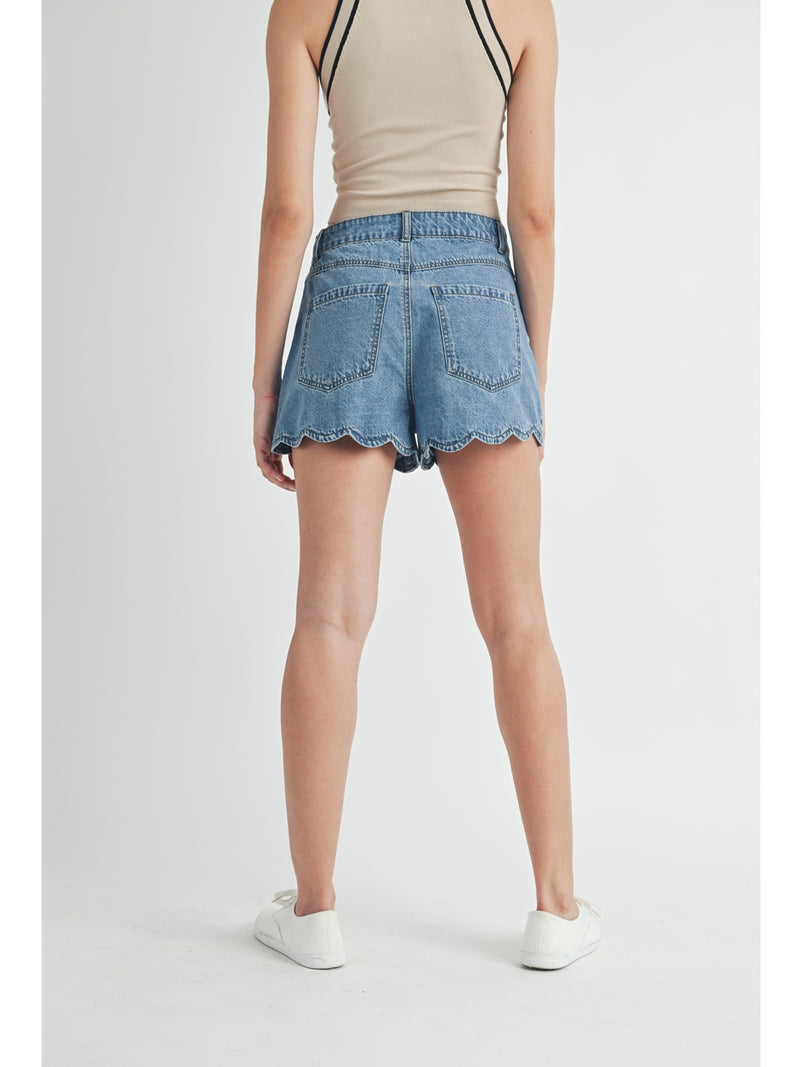 Mable Laurie Scalopped Denim Shorts In Medium Denim