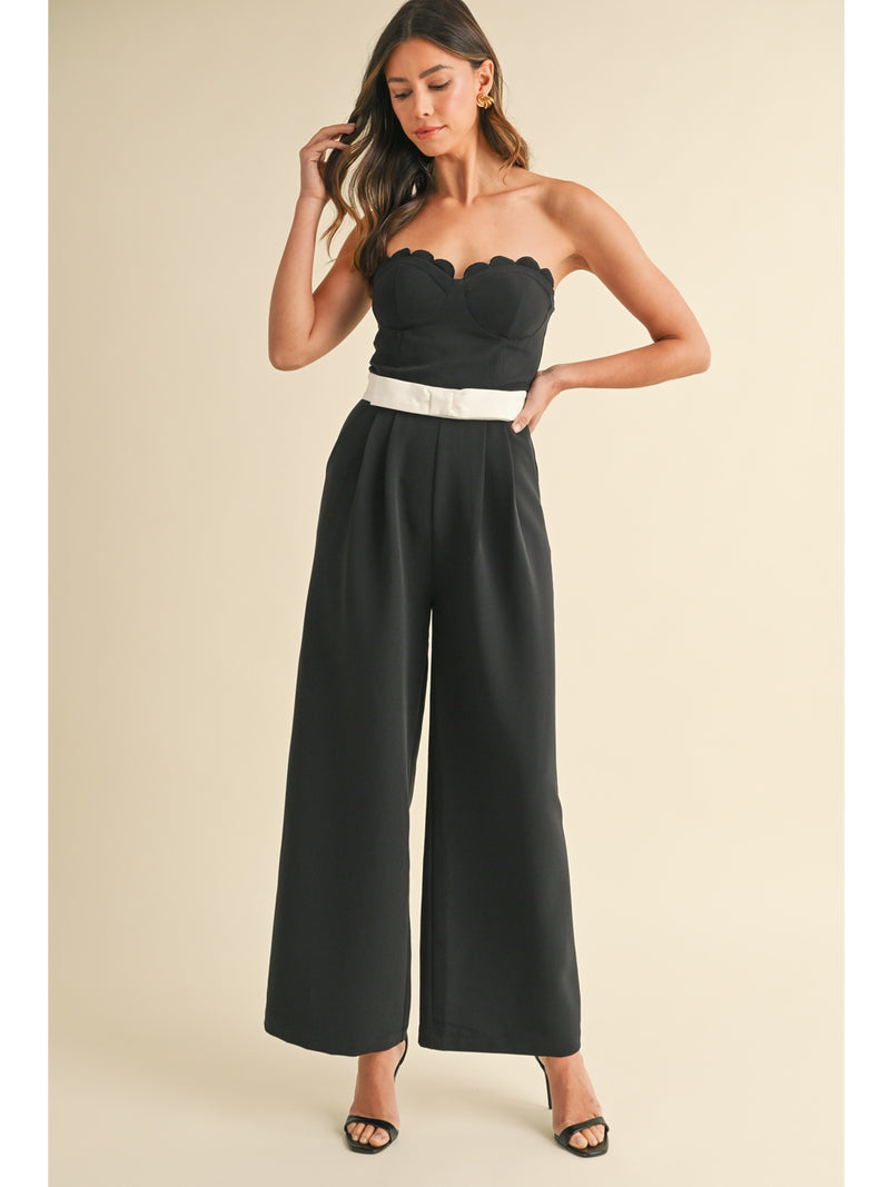 Mable Eira Waist Bow Strapless Jumpsuit In Black