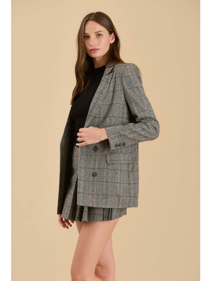 The Workshop Noyes Front Button Plaid Blazer In Charcoal