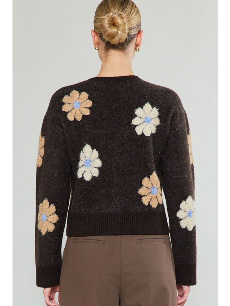 Current Air Vanna Flower Motif Sweater In Brown