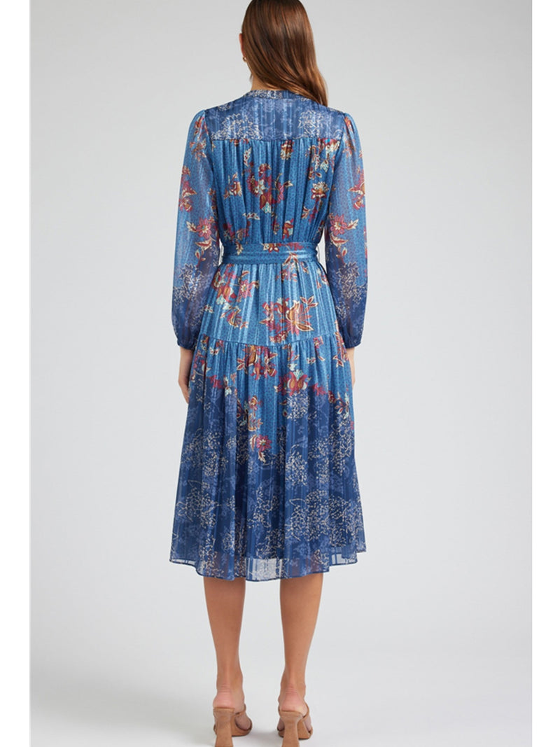 Current Air Mandarin Collar Dress In Blue Multi