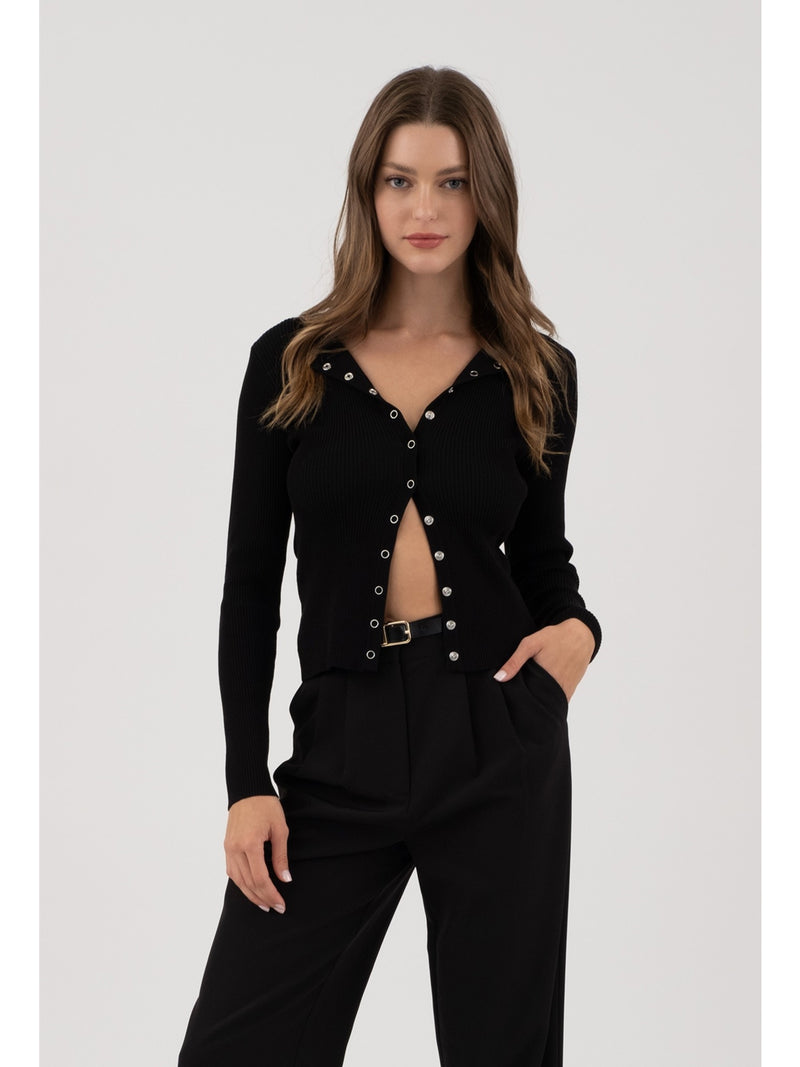 The Workshop Adeline Snap Button Down Cardigan In Black