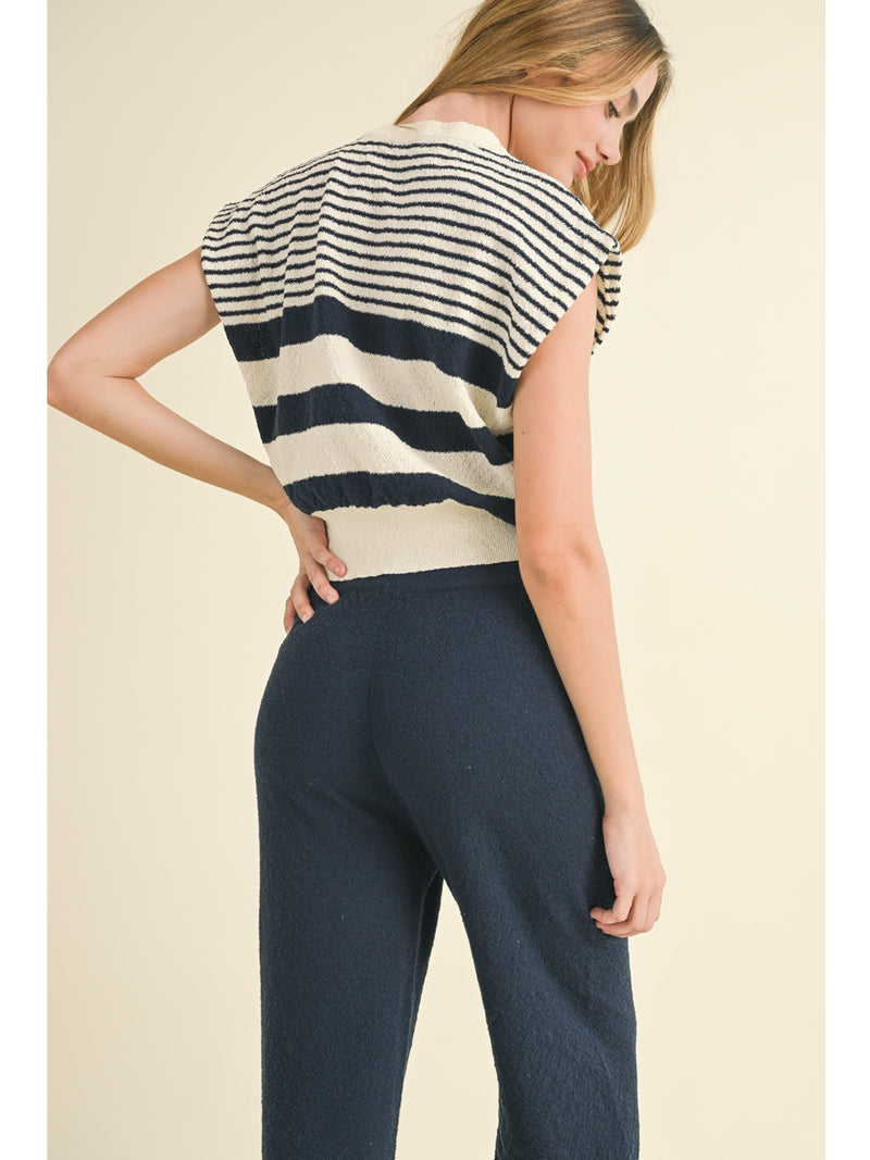 Miou Muse Paula Stripe Knit Top In Navy