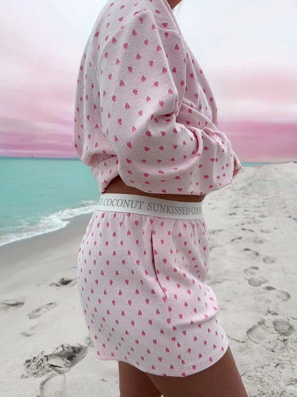 Sunkissed Coconut Heart Pajama Shorts In Pink
