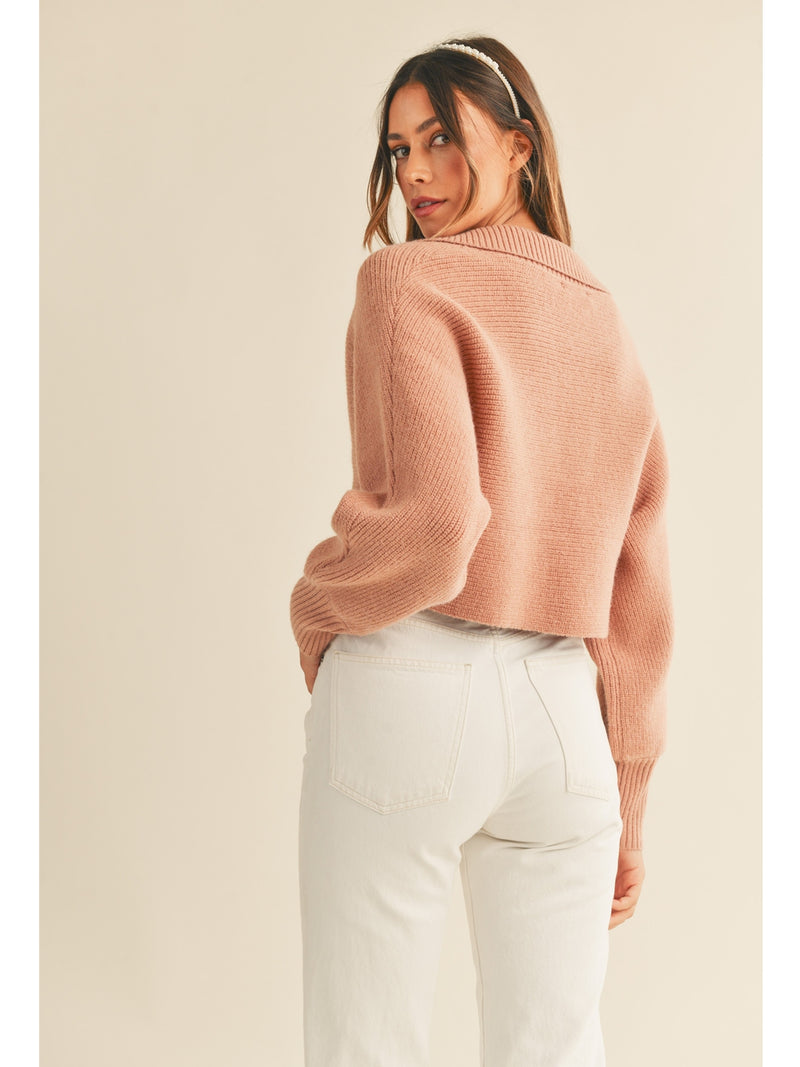 Mable Amaya Polo Collar Knit Top In Dusty Mauve