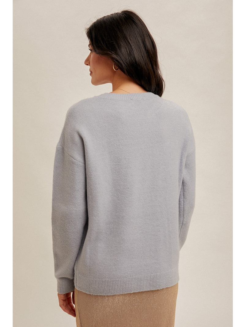 Hem&Thread Luella Bow Crew Sweater In Powder Blue