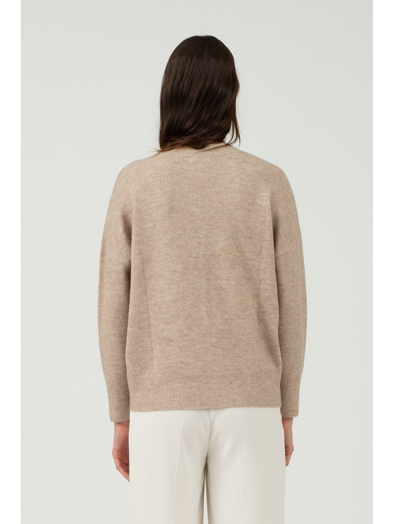 The Workshop Gracie Vneck Drop Shoulder Sweater In Light Taupe