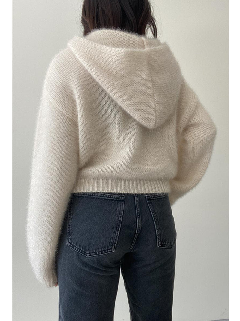 Etclet Leilani Metallic Knit Crop Hoodie In Cream