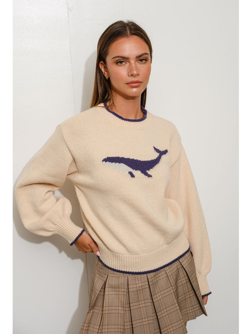 Pretty Garbage Lena Whale Sweater In Ivory