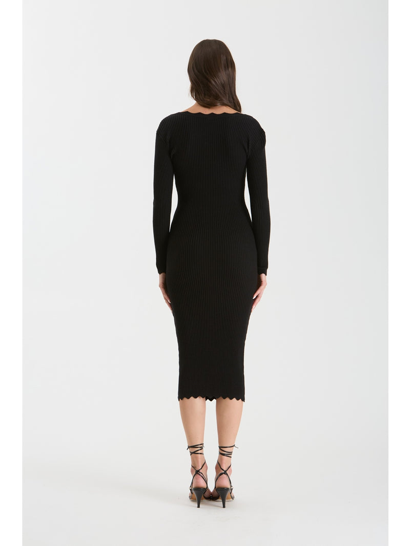 The Workshop Adira Scallop Rib Knit Dress In Black