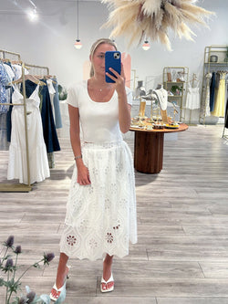 Sympathique Milan Eyelet Lace Skirt In Totally Innocent