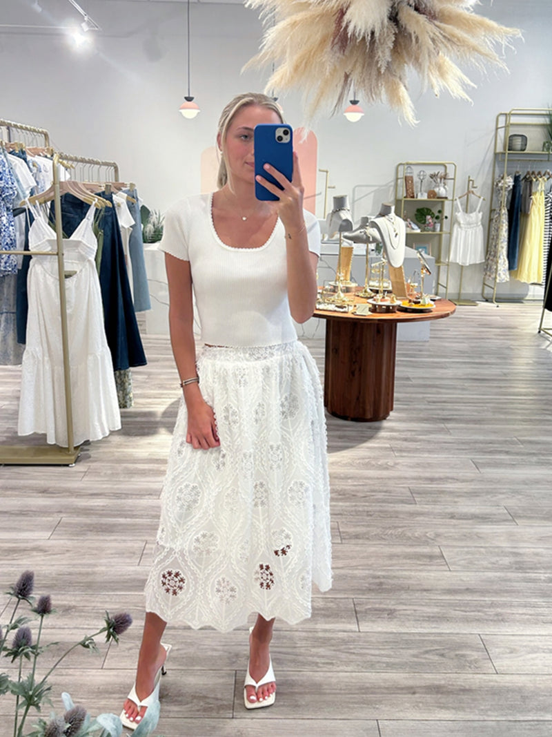 Sympathique Milan Eyelet Lace Skirt In Totally Innocent