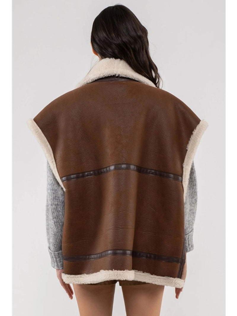 Blu Pepper Ezra Faux Shearling Vest In Dark Brown