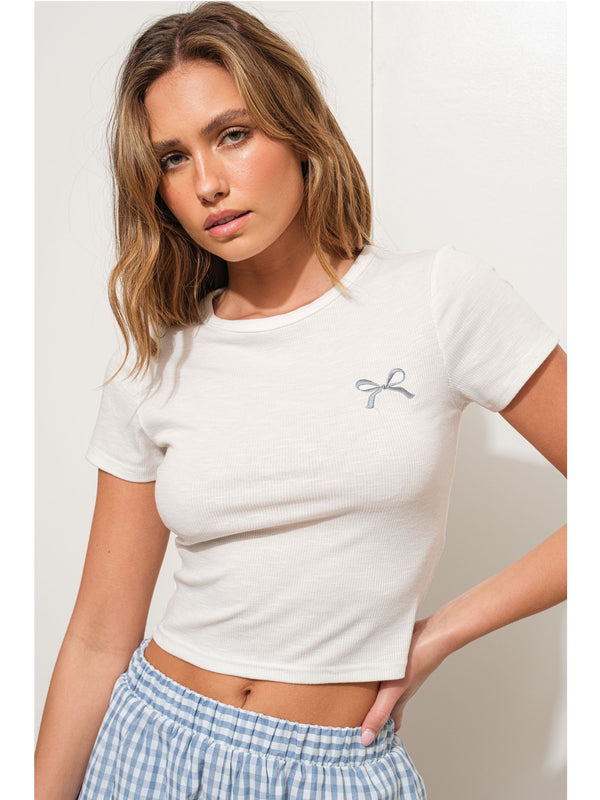 Pretty Garbage Brandy Bow Tee In Off White
