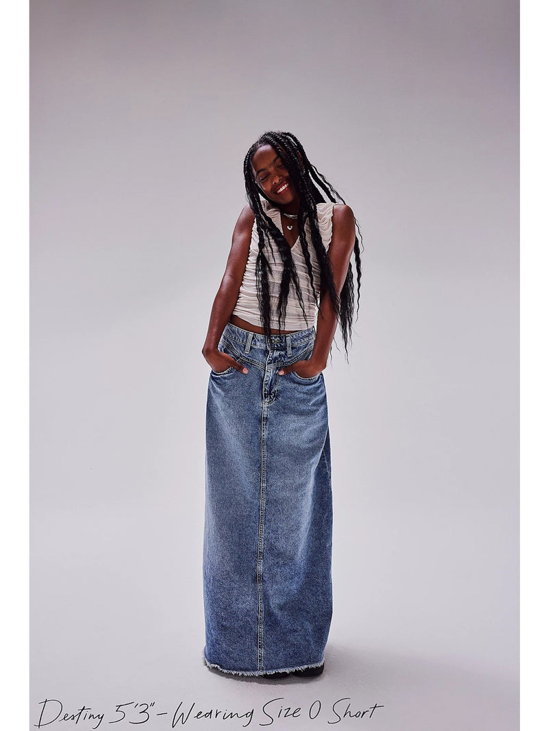 Free People Come As You Are Denim Maxi Skirt In Medium Indigo