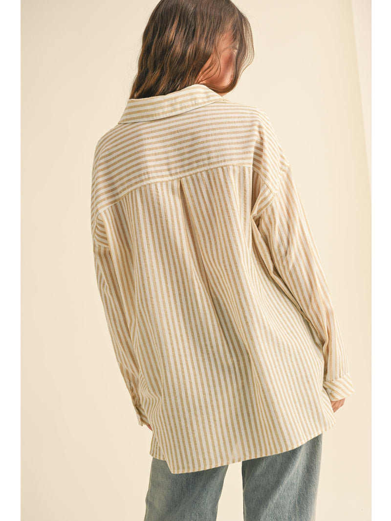 Miou Muse Kelly Striped Button Down Shirt In Mustard