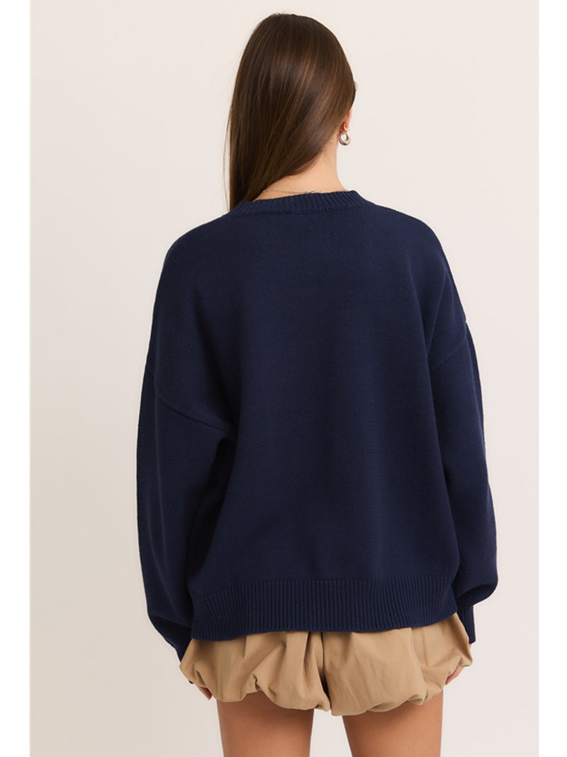 Le Lis Lizette Teddy Bear Sweater In Navy