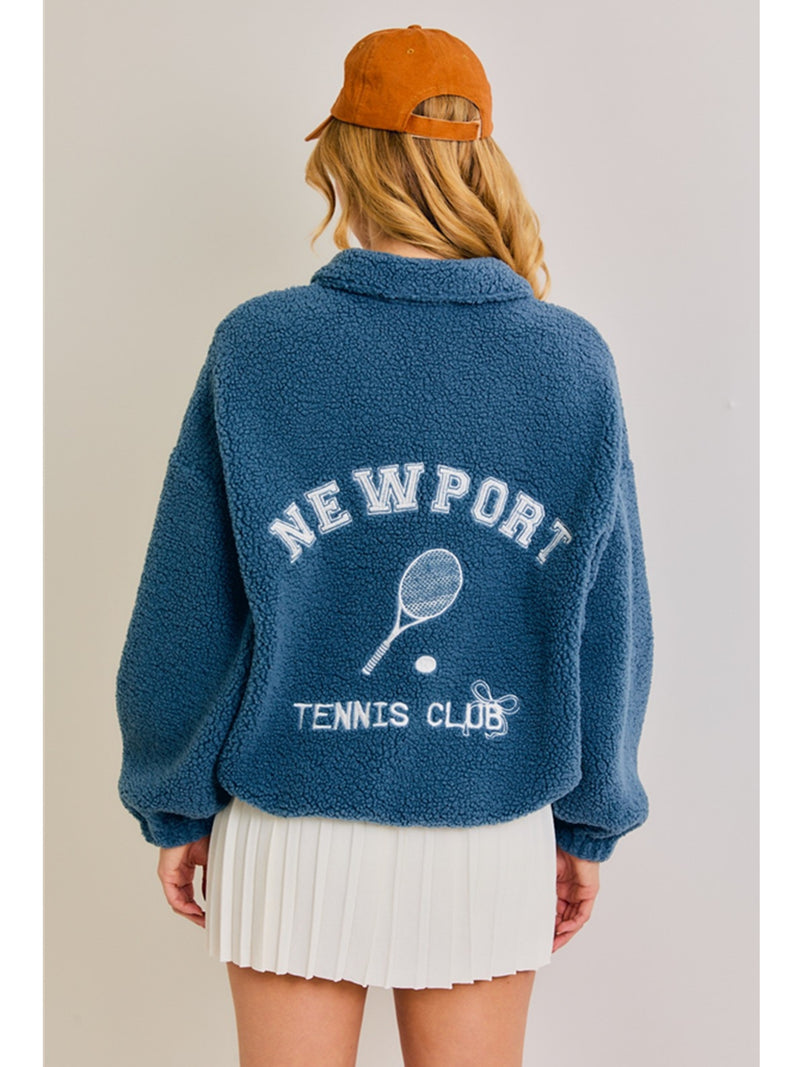 Le Lis Newport Tennis Club Zip Fleece In Dusty Blue