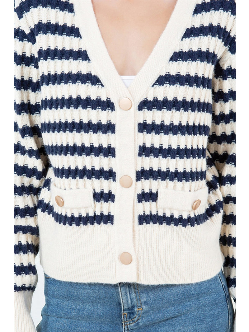 Dreamers Lemor Stripe Cardigan In Navy White