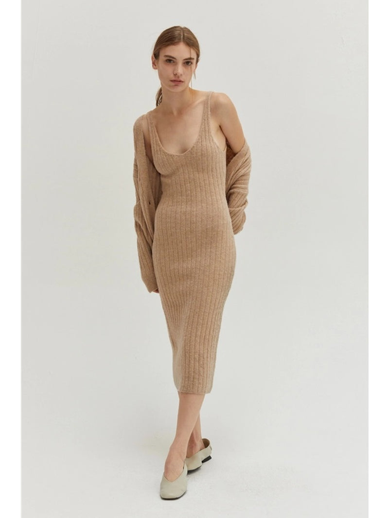 Crescent Yara Ribbed Sweater Dress Two Piece Set In Beige