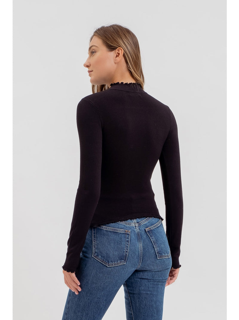 The Workshop Leena Lettuce Trim Knit Top In Black