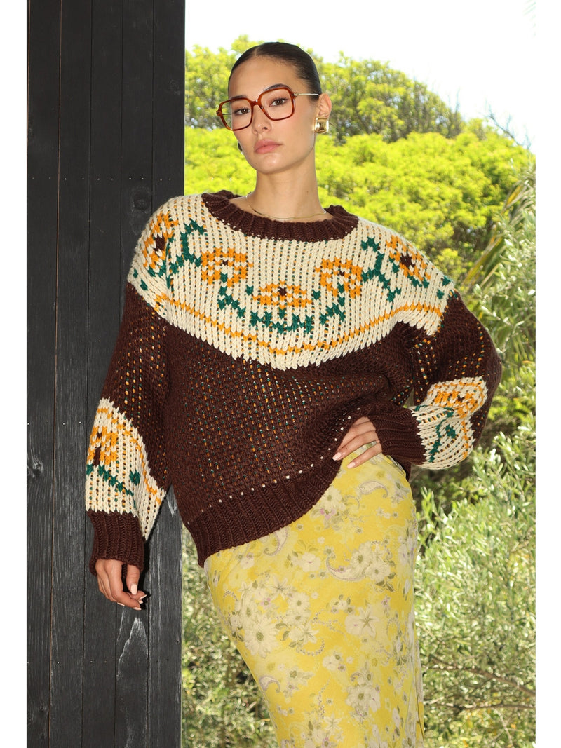 Bailey Rose Wynter Floral Sweater In Chocolate