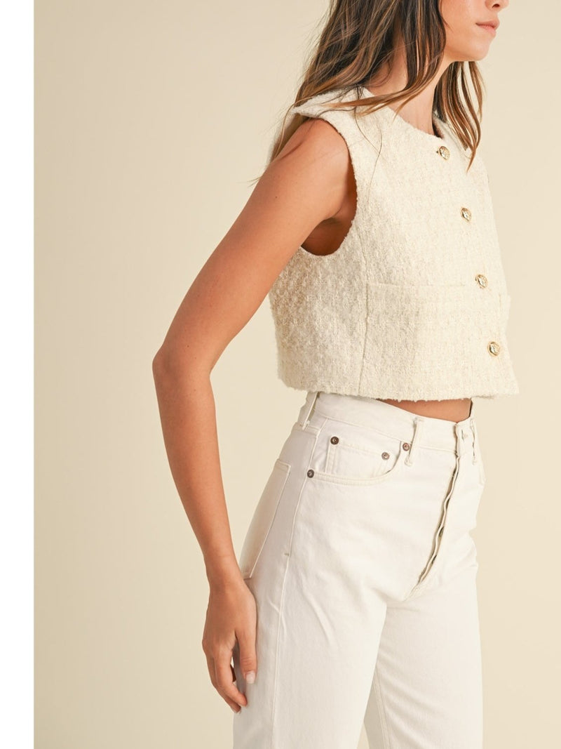 Mable Bambi Tweed Crop Vest In Cream