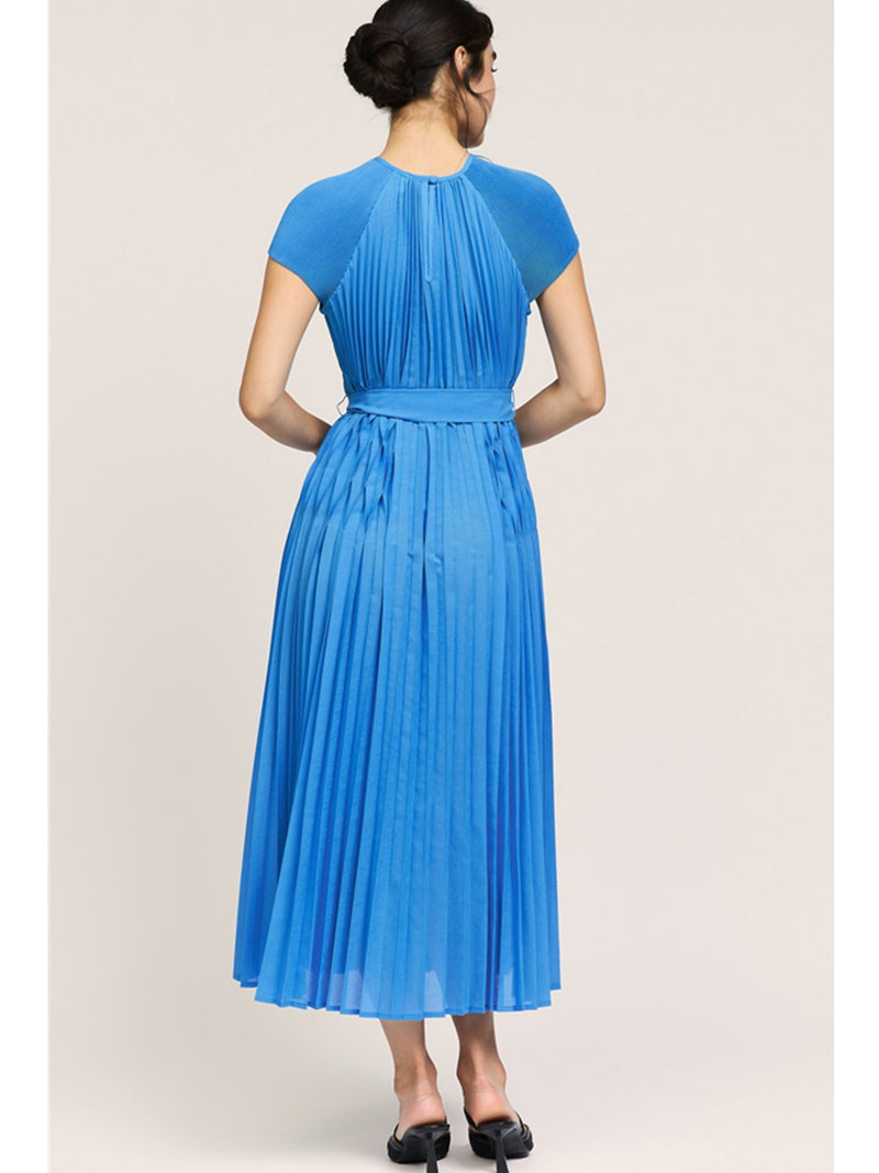 Current Air Kendal Pleated Dress In Azure Blue