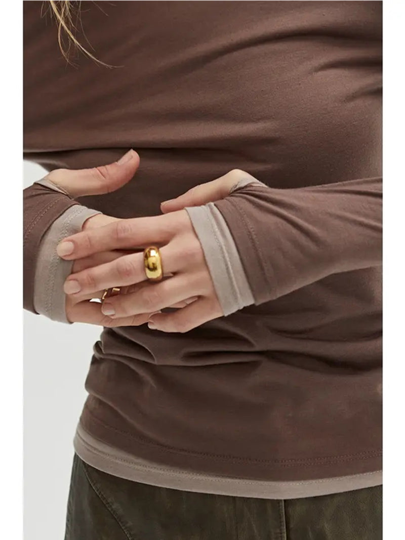 Crescent Octavia Two In One Long Sleeve Tee In Espresso