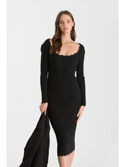 The Workshop Adira Scallop Rib Knit Dress In Black