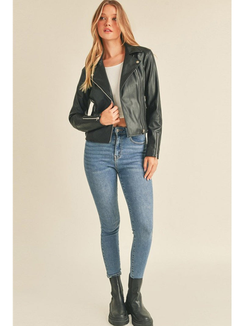 Up Clothing Hadley Pleather Biker Jacket In Black