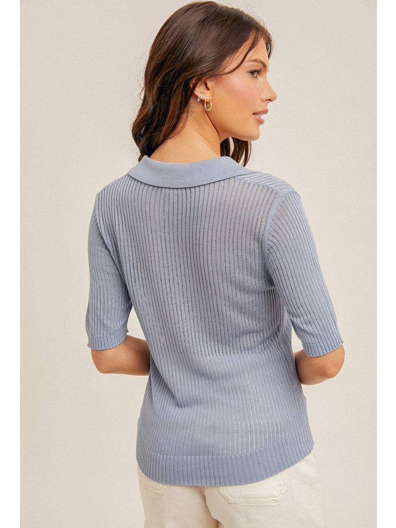 Hem&Thread Brinna Knit Polo Shirt In Blue