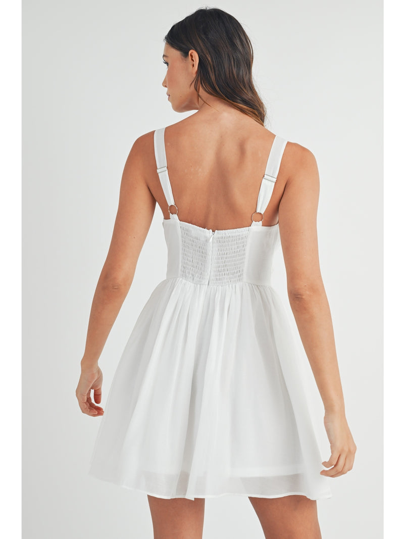 Mable Simon Lace Trimmed Gathered Bust Mini Dress In Off White