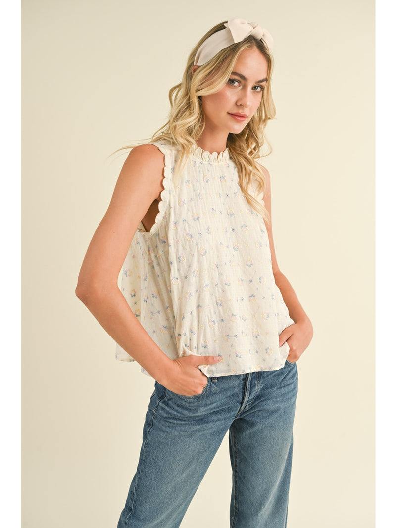 &Merci Cali Embroidery Top In Pink Blue
