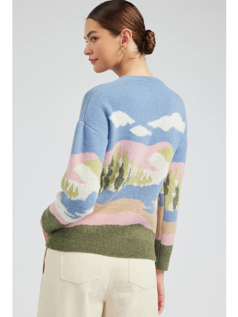 Current Air Meadow Round Neck Sweater In Blue Multi