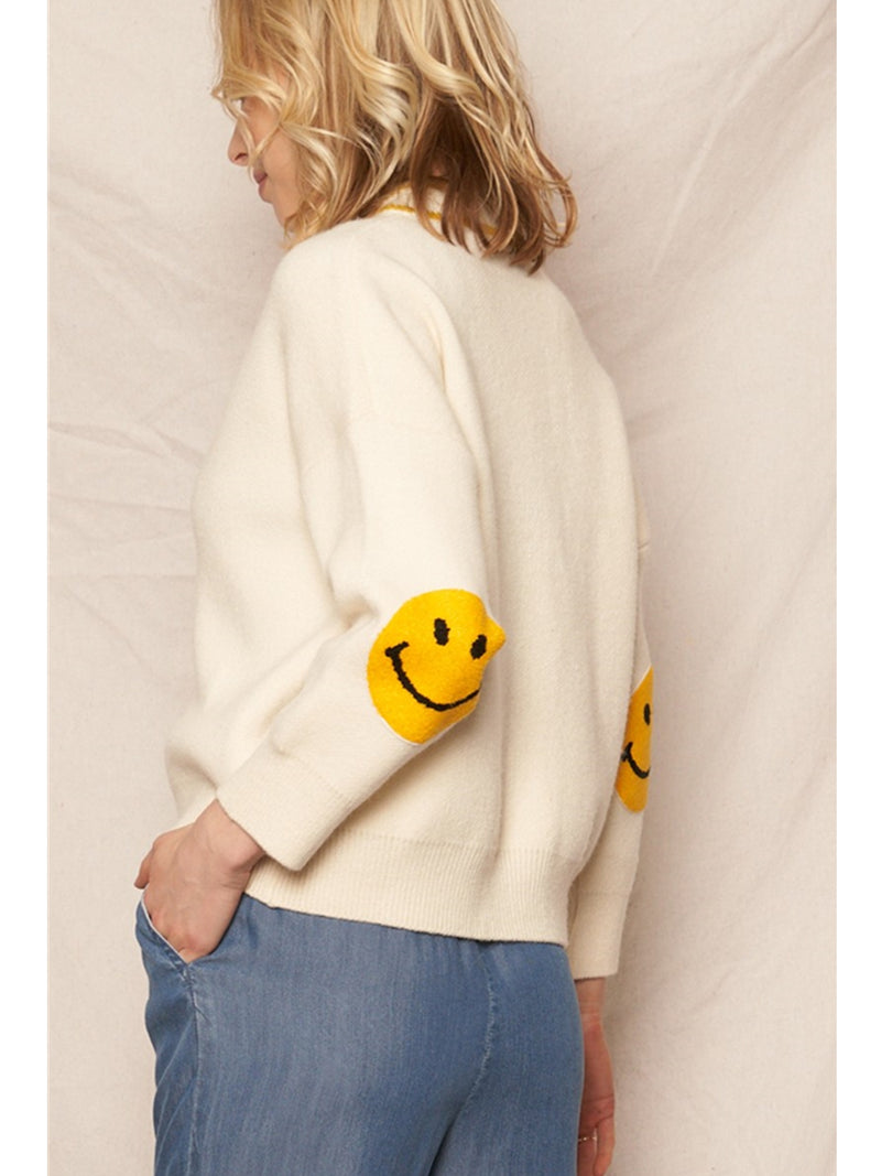 En Creme Laufy Smiley Cardigan In Ivory